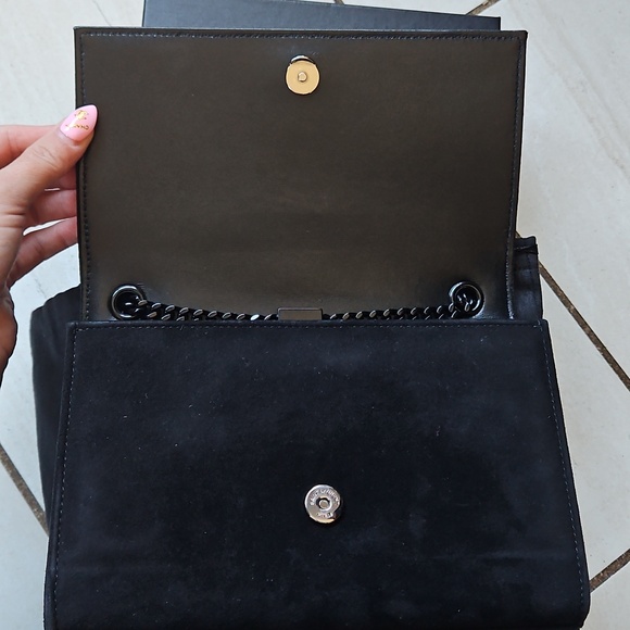 💖 YSL Saint Laurent Kate Pink Sequin Black Suede Crossbody Bag Matte Black HW - Picture 11 of 17